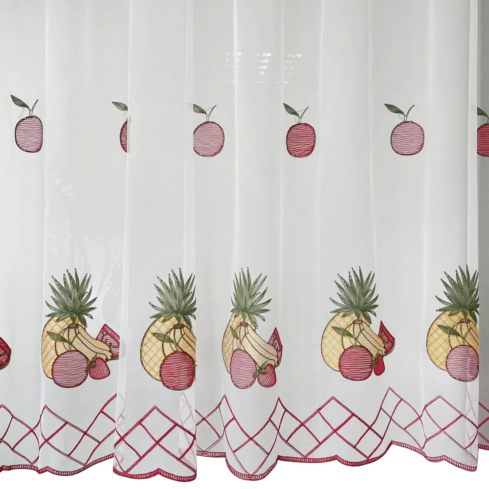 American Style Fruits Eyelet Embroidery Curtain for Kitchen and Cafe