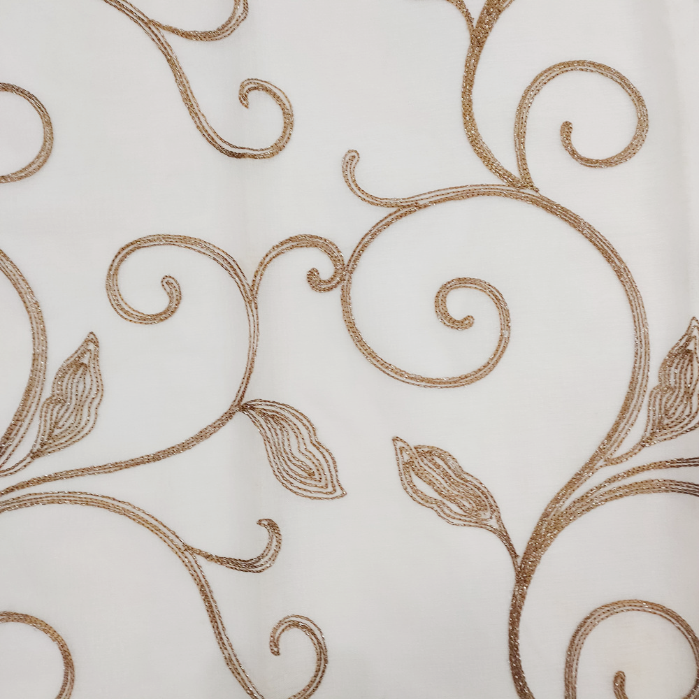 Classic Vine Pattern Design Luxury Style Embroidered Yarn Curtain Fabric 