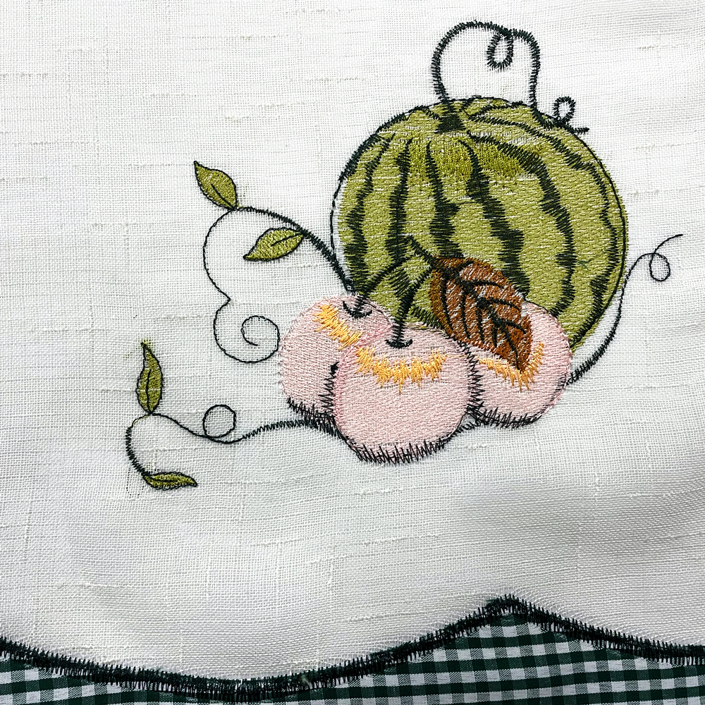 Watermelon and Apple Pattern Linen Slub Hemp Embroidery Shading Curtain Fabric