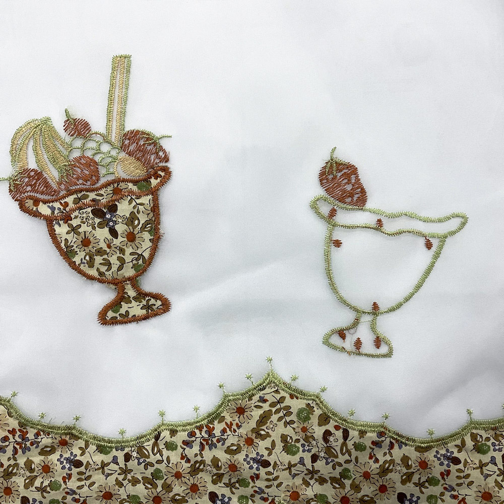 Applique Fruit Cup Pattern Terylene Embroidery Linen Coffee Shop Curtain Fabric