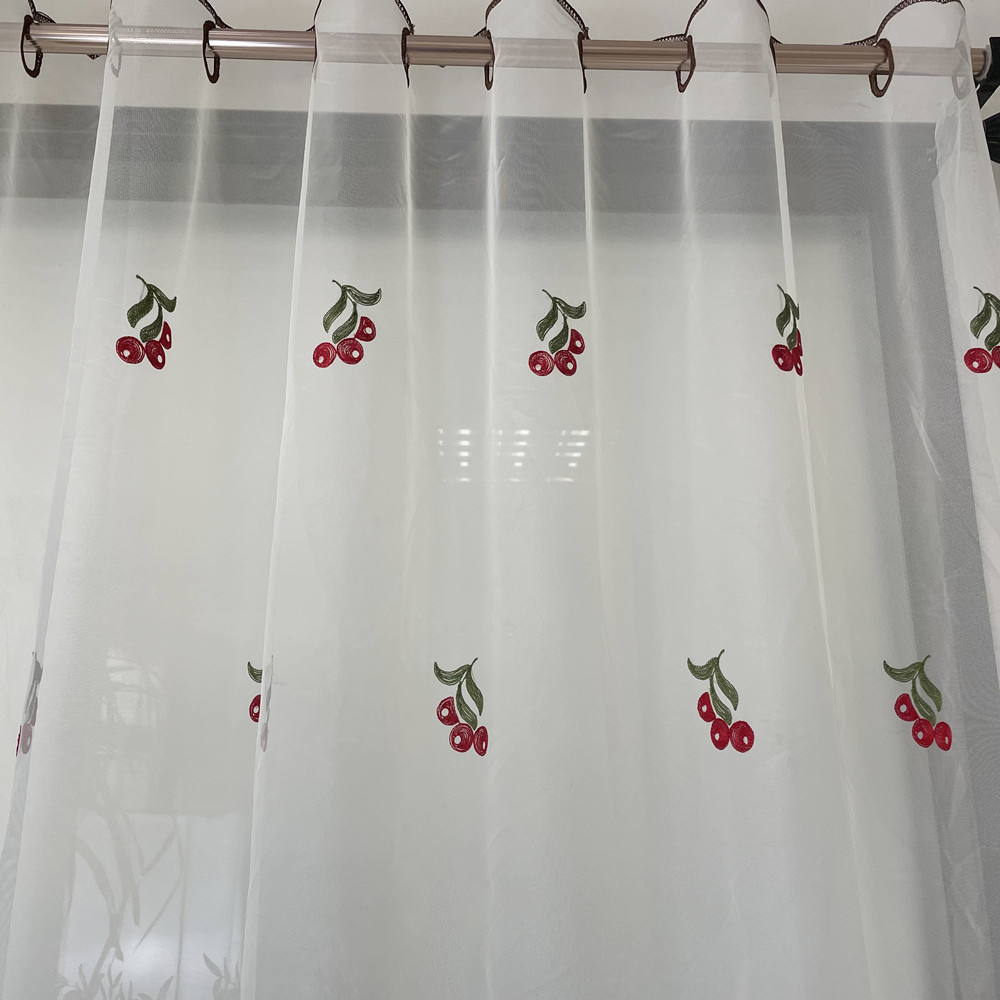 Fresh Style Fruit Basket Eyelet Embroidery Kitchen Curtains 