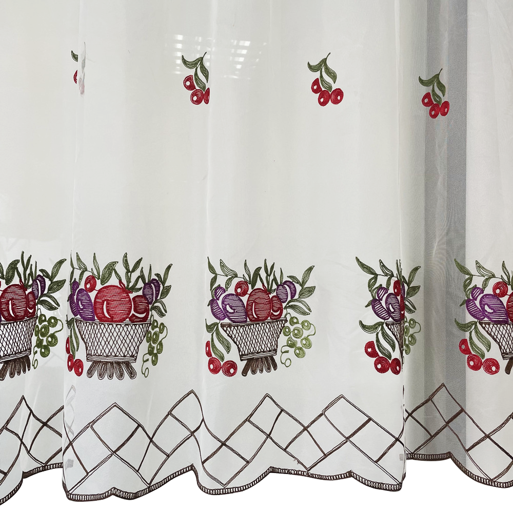 Fresh Style Fruit Basket Eyelet Embroidery Kitchen Curtains 