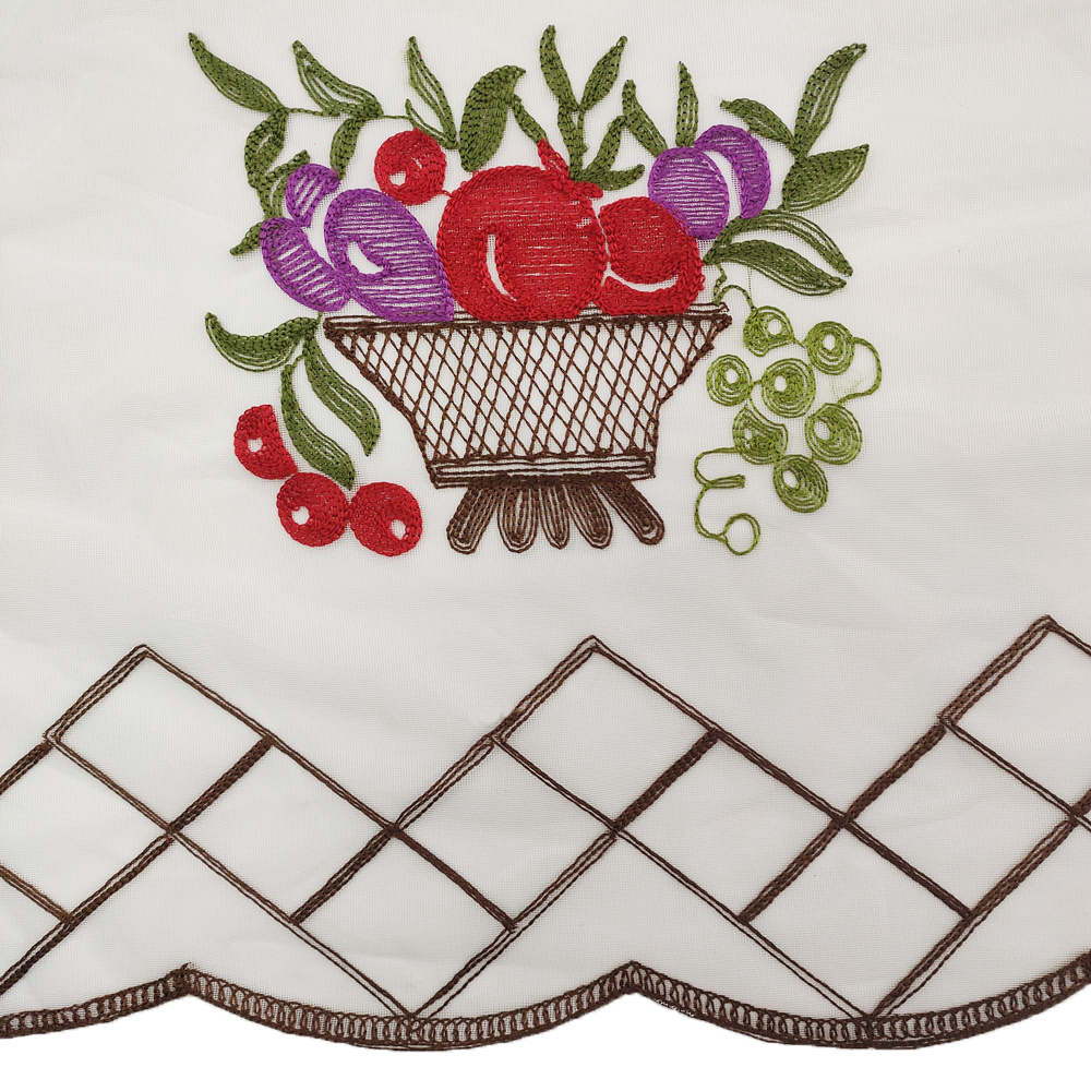 Fresh Style Fruit Basket Eyelet Embroidery Kitchen Curtains 