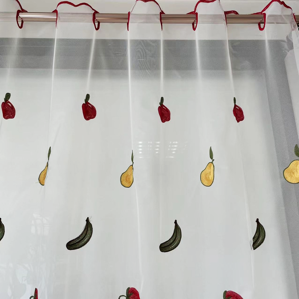 Simple and Fresh Fruit Embroidery Kitchen and Cafe Window Curtain 