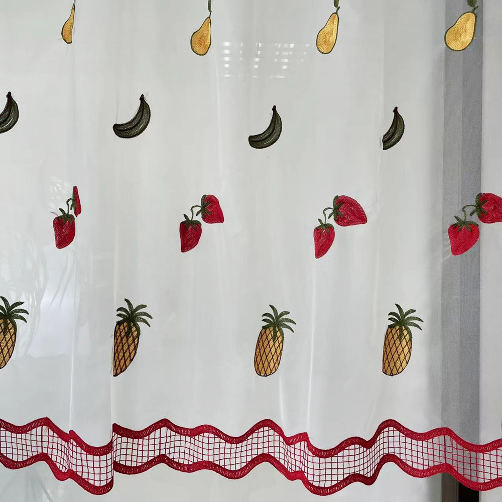 Simple and Fresh Fruit Embroidery Kitchen and Cafe Window Curtain 