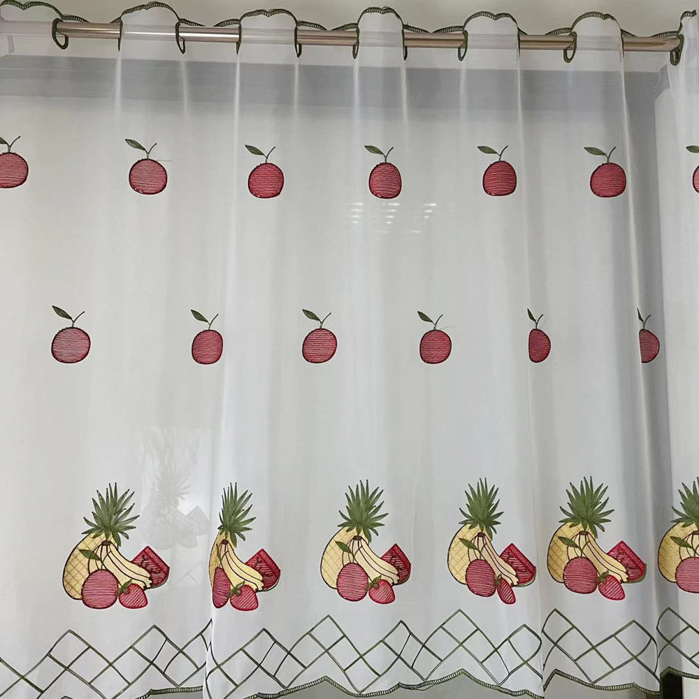 Classic Design Style Fruit Series Embroidery Kitchen Short Half Curtain