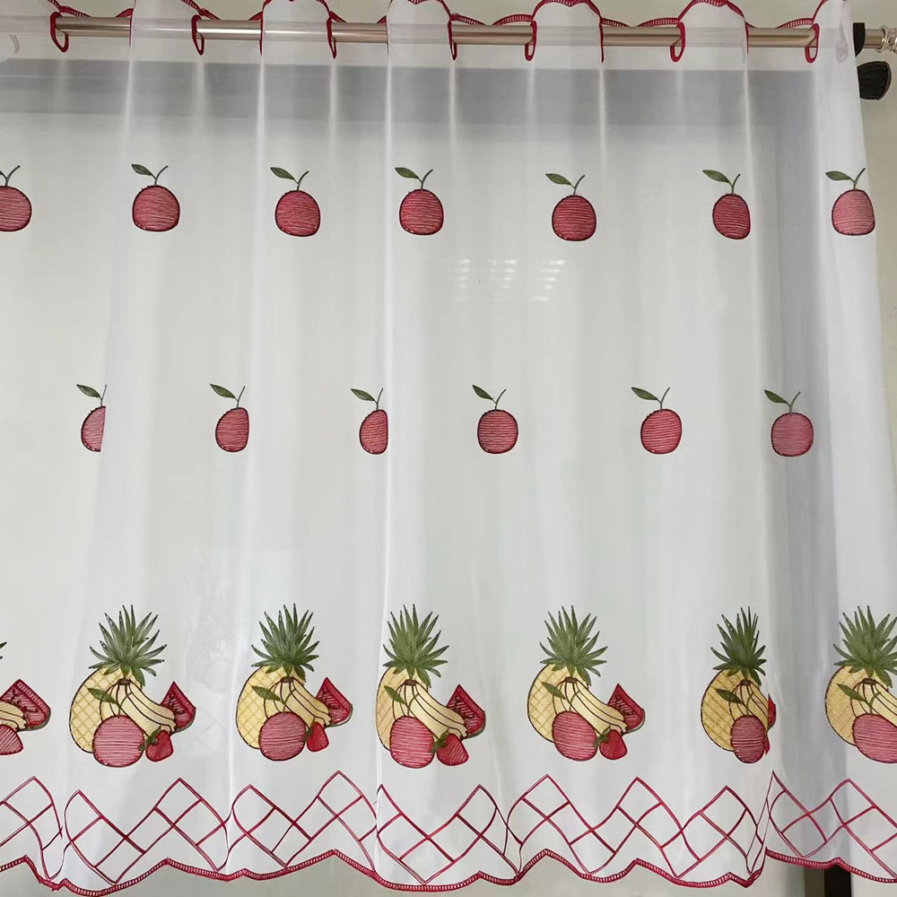 Classic Design Style Fruit Series Embroidery Kitchen Short Half Curtain