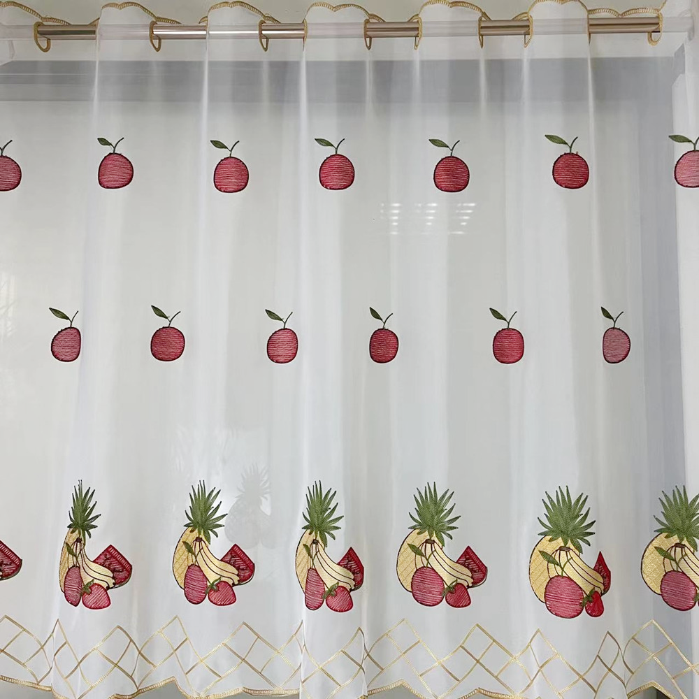 Classic Design Style Fruit Series Embroidery Kitchen Short Half Curtain