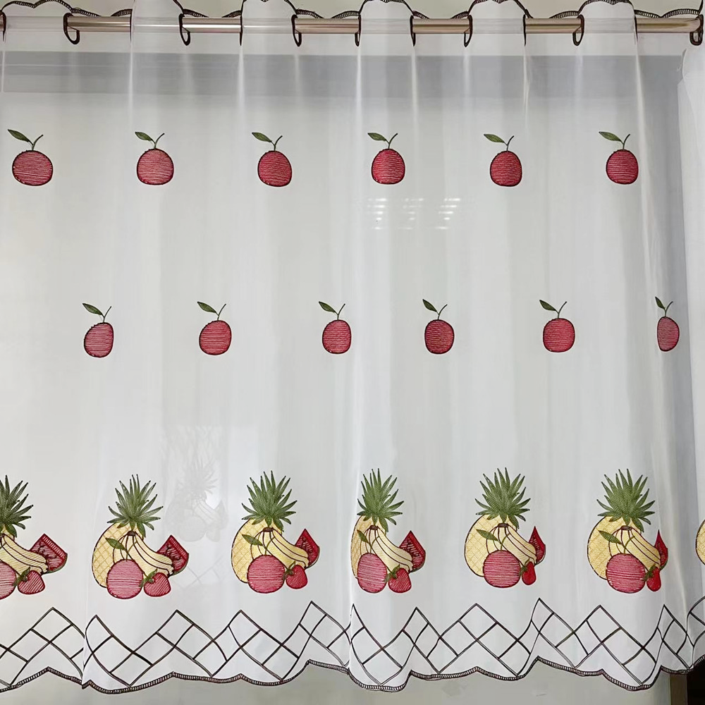 Classic Design Style Fruit Series Embroidery Kitchen Short Half Curtain