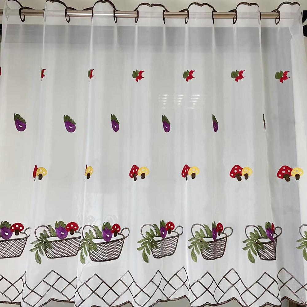 Vegetable Basket Sheer Embroidery Custom Curtain for Kitchen and Cafe