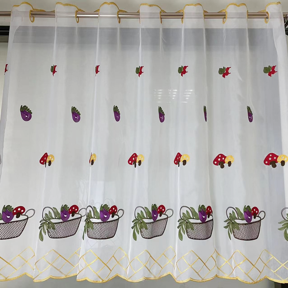 Vegetable Basket Sheer Embroidery Custom Curtain for Kitchen and Cafe