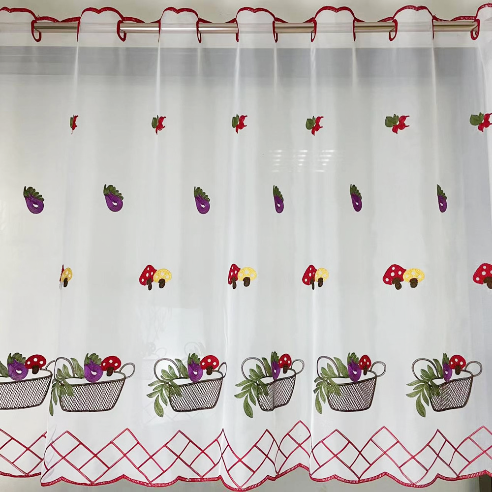 Vegetable Basket Sheer Embroidery Custom Curtain for Kitchen and Cafe