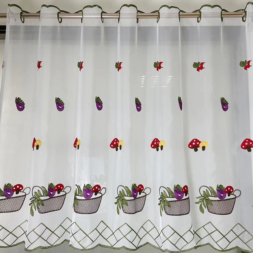 Vegetable Basket Sheer Embroidery Custom Curtain for Kitchen and Cafe