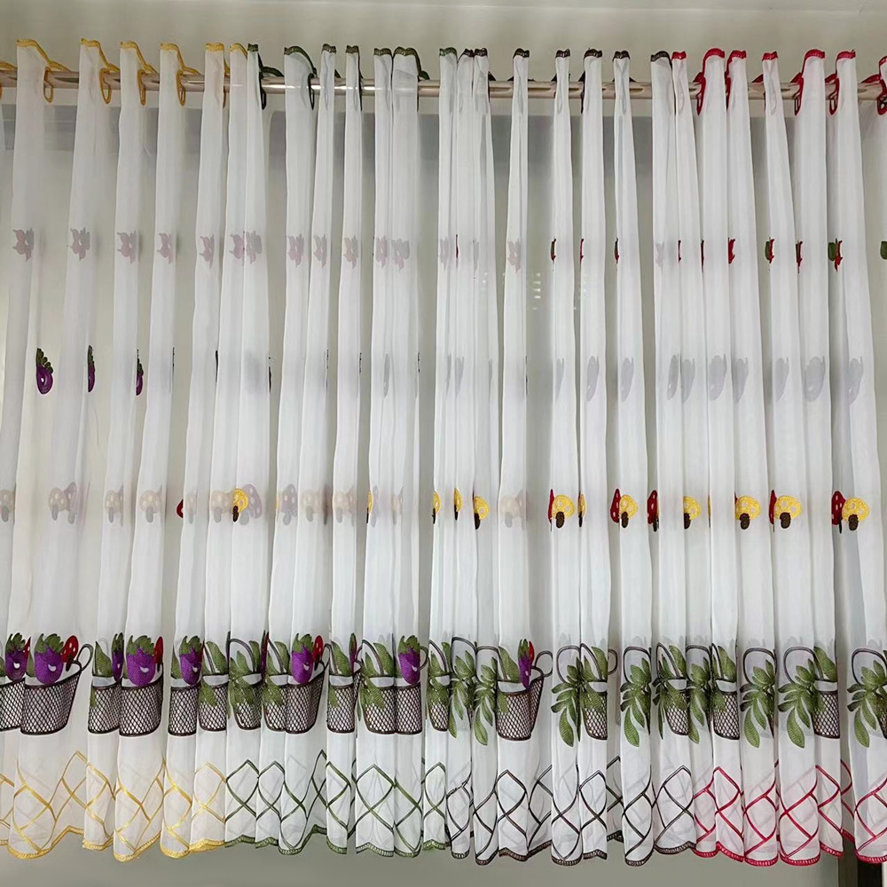 Vegetable Basket Sheer Embroidery Custom Curtain for Kitchen and Cafe