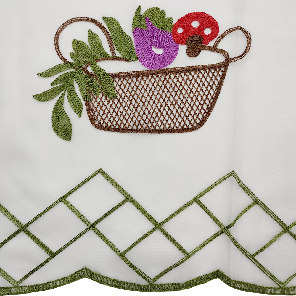 Vegetable Basket Sheer Embroidery Custom Curtain for Kitchen and Cafe