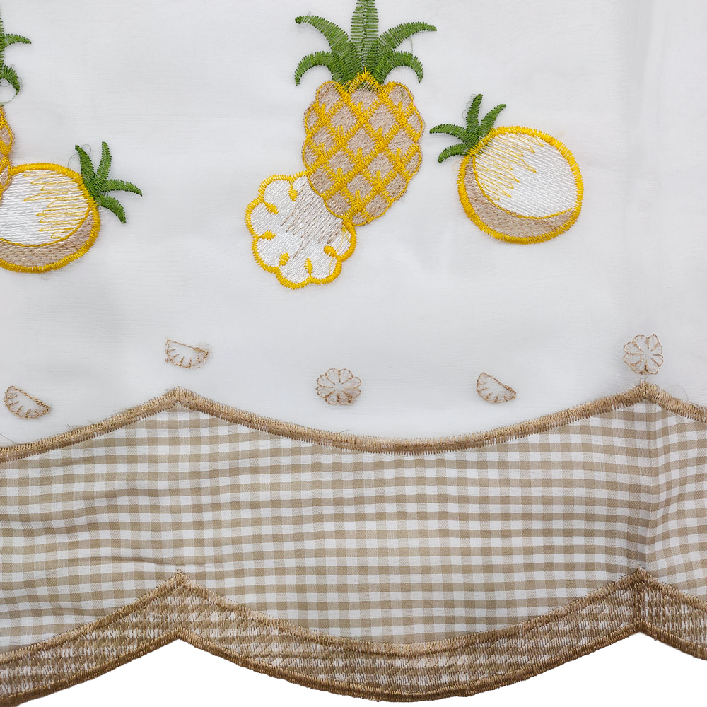 Imitation Cotton Floral and Pineapple Pattern Embroidery Kitchen Curtain Fabric