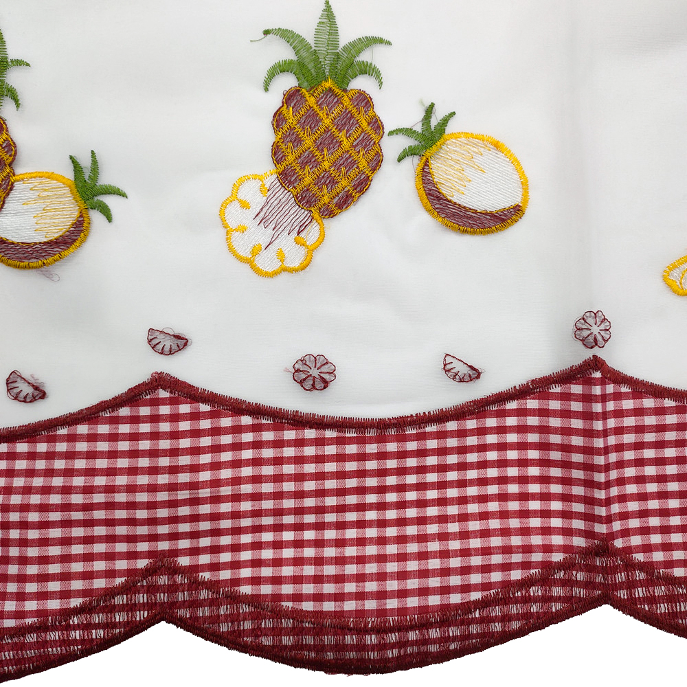 Imitation Cotton Floral and Pineapple Pattern Embroidery Kitchen Curtain Fabric