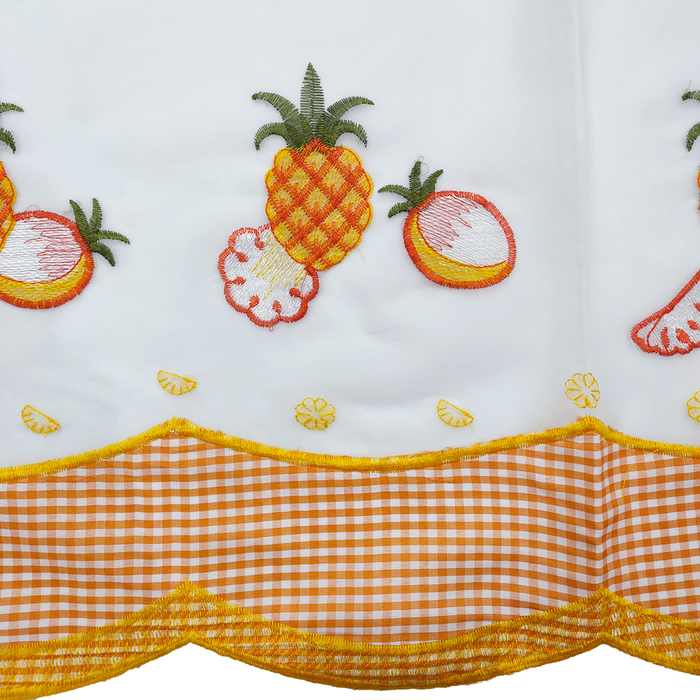 Imitation Cotton Floral and Pineapple Pattern Embroidery Kitchen Curtain Fabric