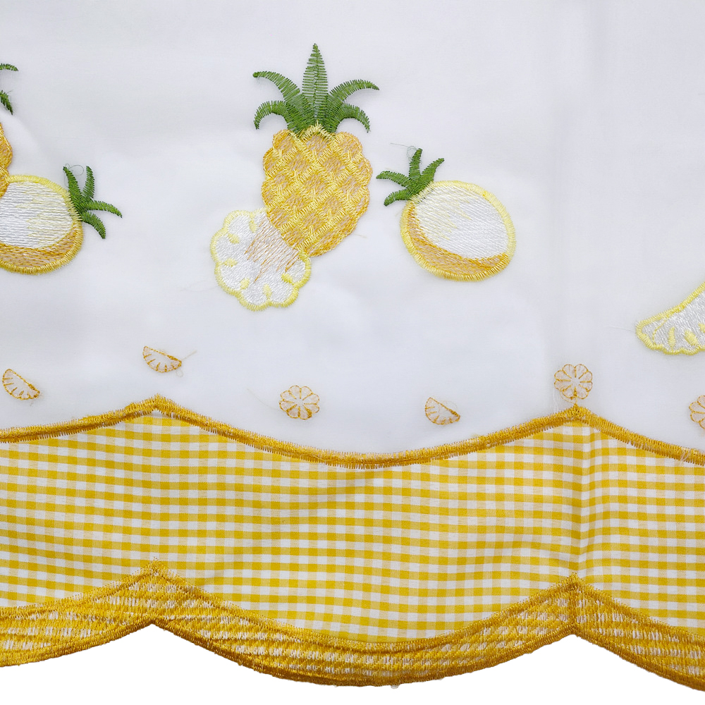 Imitation Cotton Floral and Pineapple Pattern Embroidery Kitchen Curtain Fabric