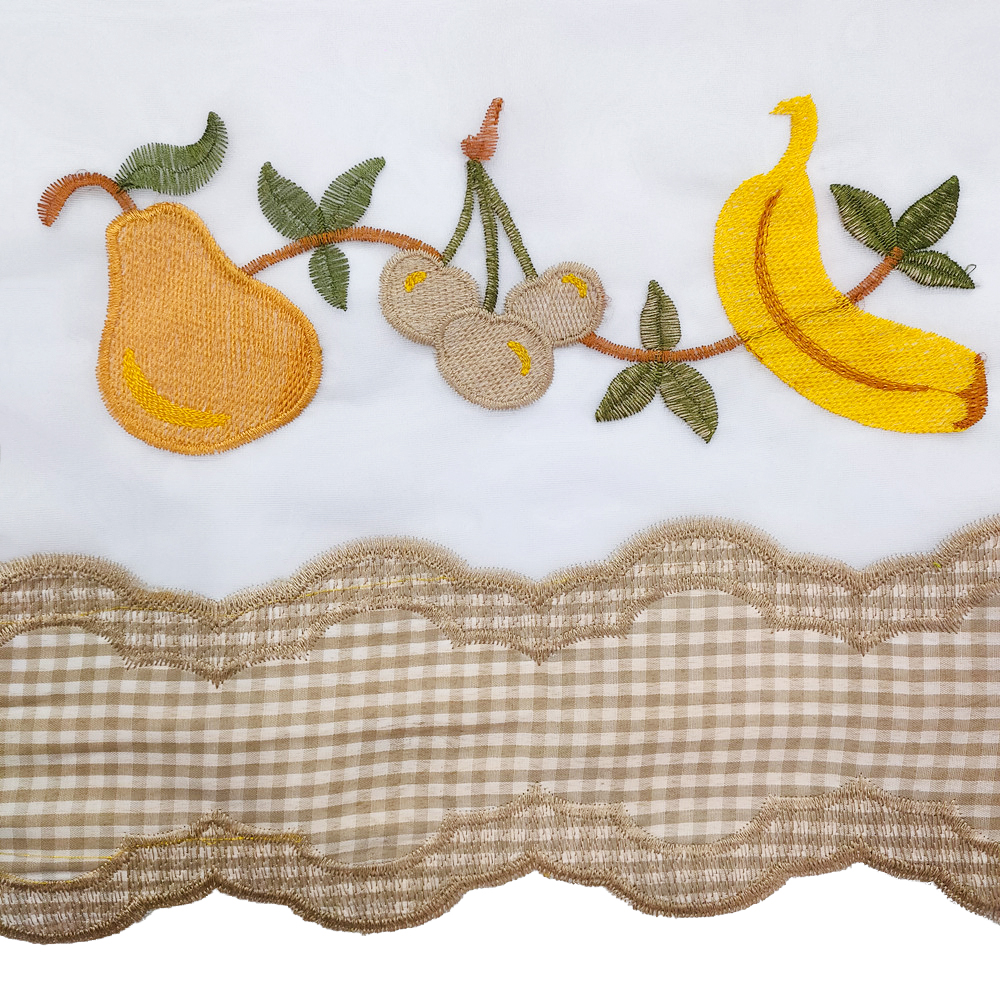 Custom American Simple Style Fruit Sheer Embroidery Curtain Fabric 