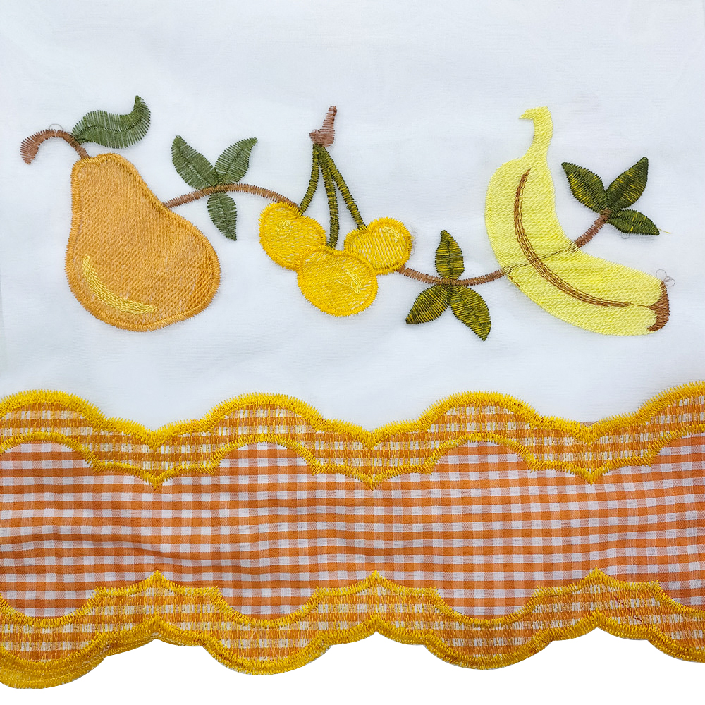 Custom American Simple Style Fruit Sheer Embroidery Curtain Fabric 