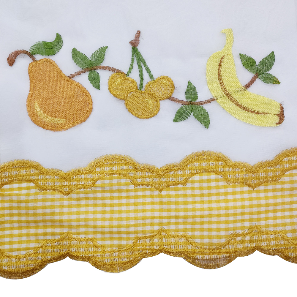 Custom American Simple Style Fruit Sheer Embroidery Curtain Fabric 