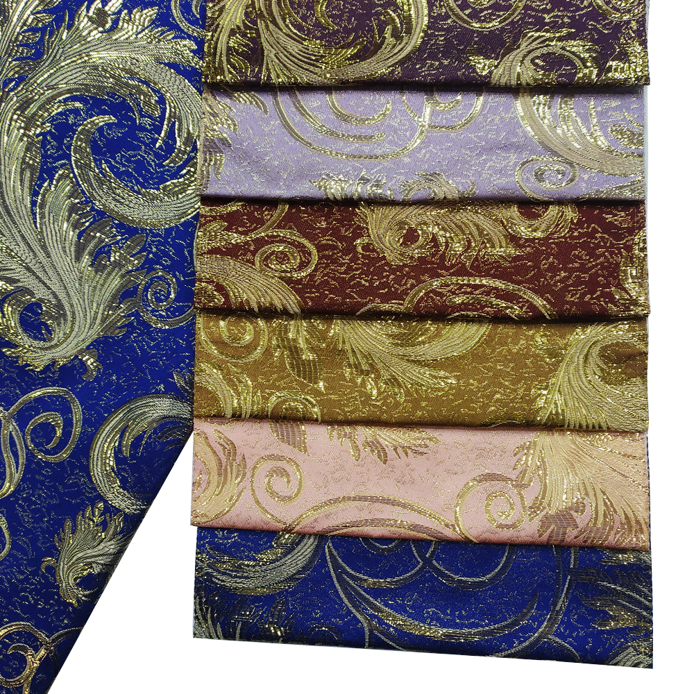  Luxury Style Polyester Gold Metallic Jacquard Curtain Fabric 