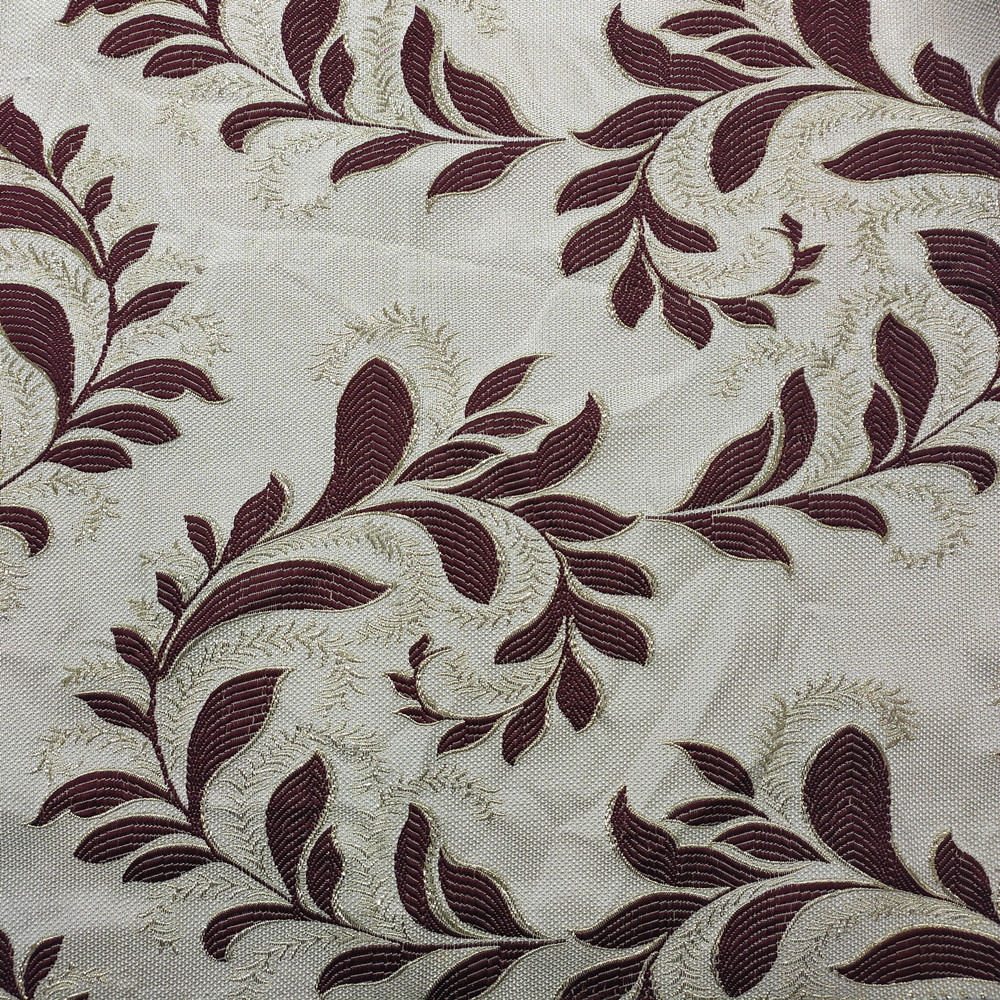 Leaf Pattern Design Custom Linen Metallic Jacquard Curtain Fabric 