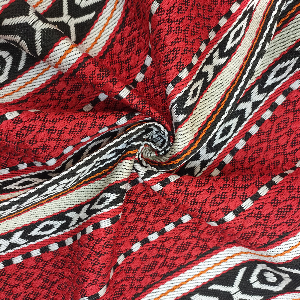 Arabic Style Red and Black Jacquard Sadu Fabric for Sofa Furniture Textile