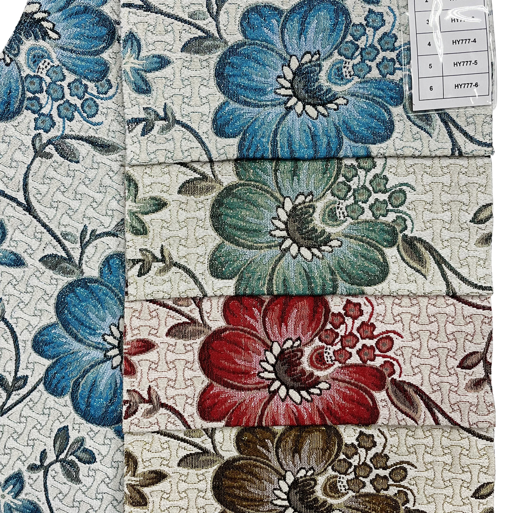 Exquisite Flower Design Yarn Dyed Woven Cotton Jacquard Sofa Upholstery Fabric 