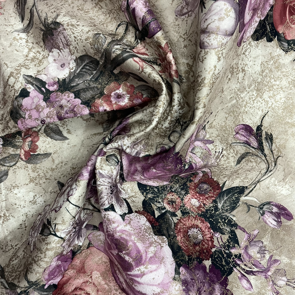 Retro Rose Pattern Polyester Foil Print Imitation Super Velvet Fabric